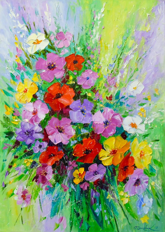Bouquet De Fleurs Fleurs Peinture à Lhuile Art Bouquet Peinture Art De La Nature Art Original à Lhuile Peinture Dété Impressionnisme