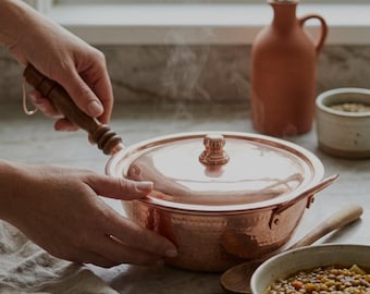 Chilean Copper Stockpot with Lid & Rauli Wood Handle | Housewarming Gift