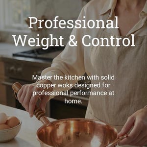 Wok de cobre martillado con mango de madera de rauli