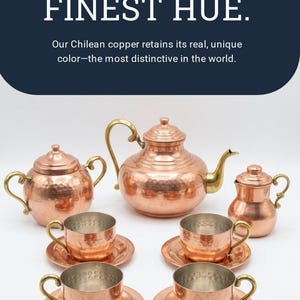 Tea Set 14-Piece Chilean Copper & Bronze Cups Plates Creamer Sugar | Luxury Tea Gift
