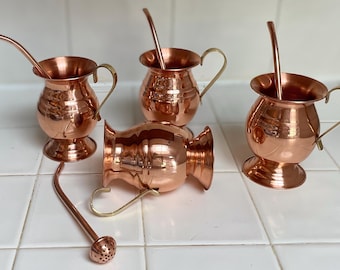 8 Piece Set of Mate Gourds with Bronze Handles and Copper Straws