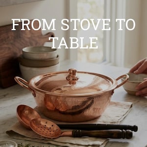 4-Piece Copper Pot & Ladles Set | Chilean Rauli Wood Handle Kitchenware