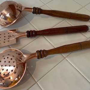 3 Piece Copper Ladles Set with  Rauli Wood Handle