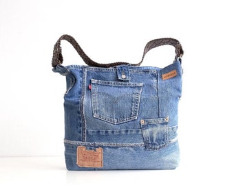 Custom for NINA - Womens denim travel bag, Travel tote with trolley sleeve,Trolley bag, Recycled denim travel tote