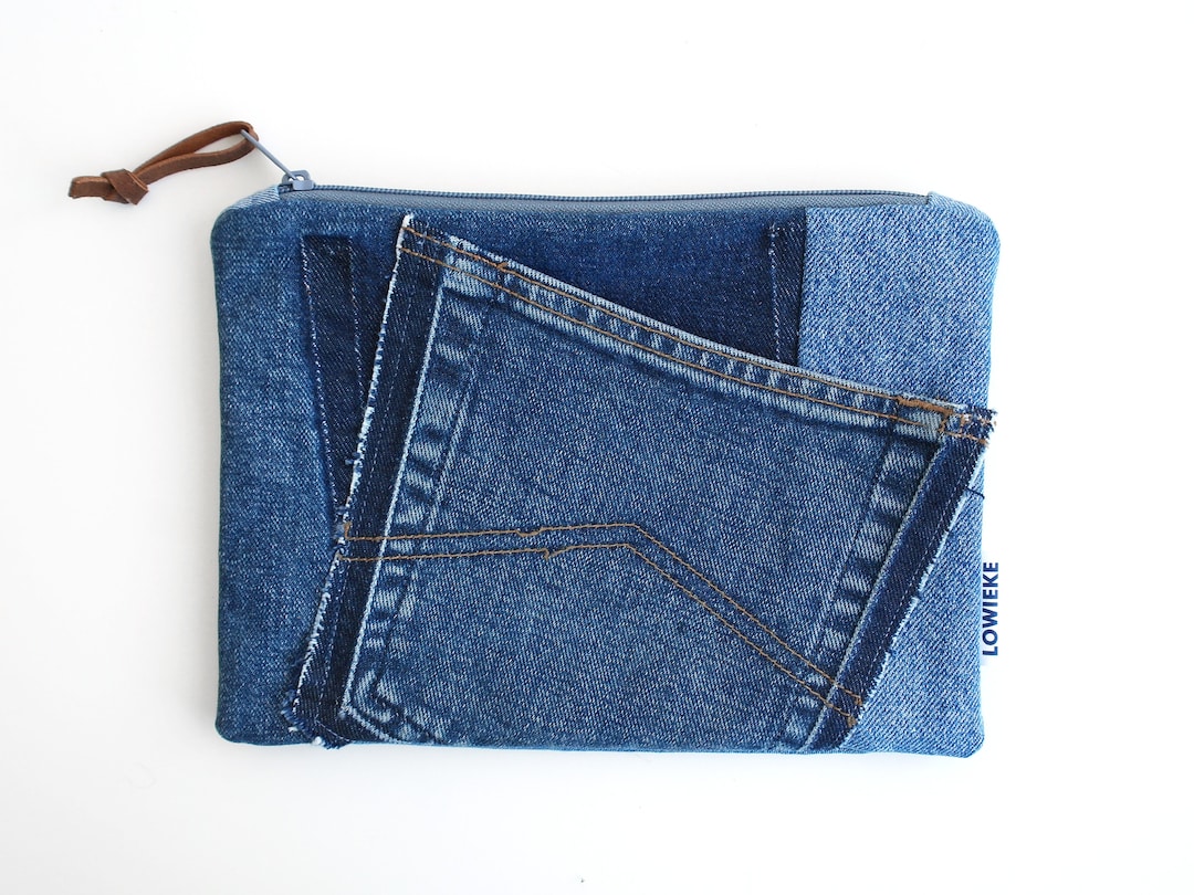Upcycled Denim, Denim Cosmetic Bag, Denim Clutch Bag, Travel Case