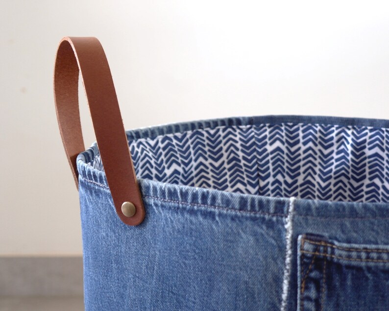 Large storage basket old jeans laundry basket toys oversized Etsy