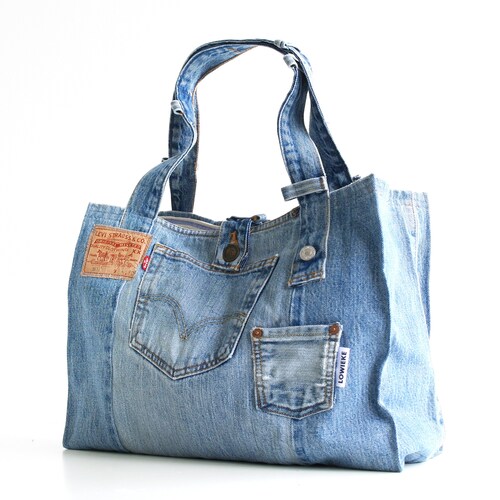 Recycled Levi's 501 Denim Tote Bag: Handmade Jean Shoulder Bag