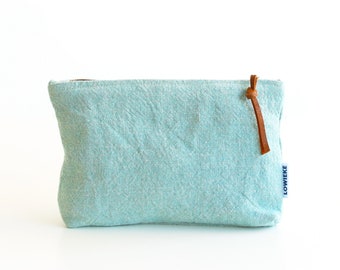 aqua natural linen toiletry bag, cosmeticbag stonewashed linen, makeup bag, gift for her, cosmetic bag, large cosmetic bag