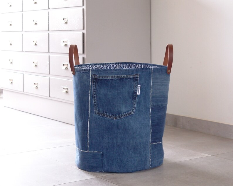 Large storage basket old jeans laundry basket toys oversized Etsy