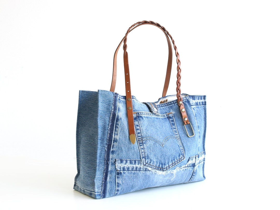 Upcycled Denim Tote Bag Made From Old Levis Jeans 501. Bag With Lots of