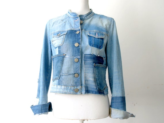 patchwork denim jacket with peace sign vintage denim jacket | Etsy