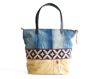 canvas and denim bag with an unique webbing from Uruguay and genuine leather straps,  bags and purses, canvas tote bag, lowieke