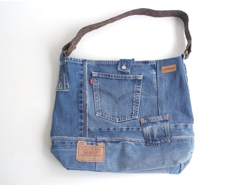 Levi's denim bag with genuine leather strap jeans bag Etsy