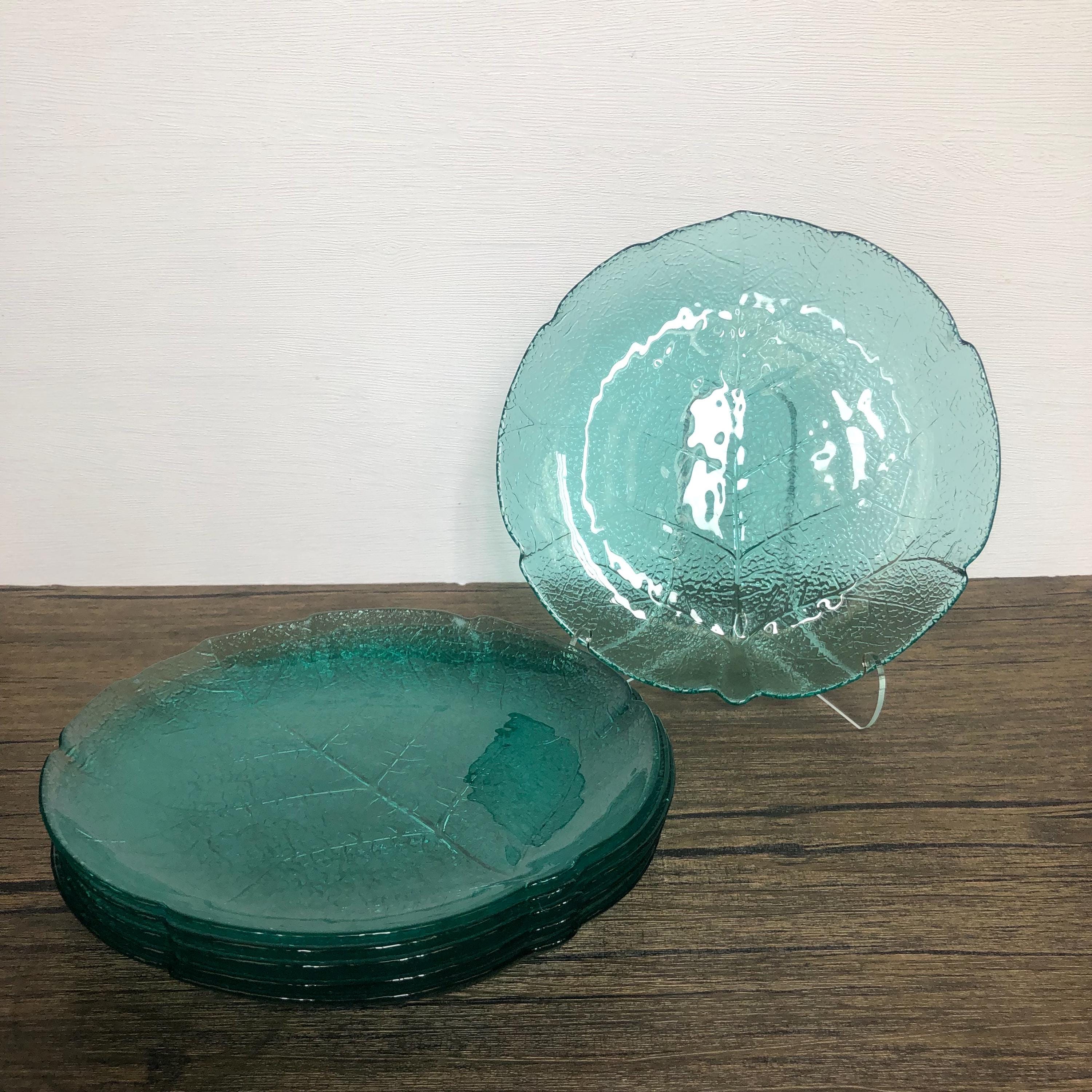 Lot De 6 Assiettes Anciennes Arcoroc – Verre Fumé, Décor Fleuri – Vintage