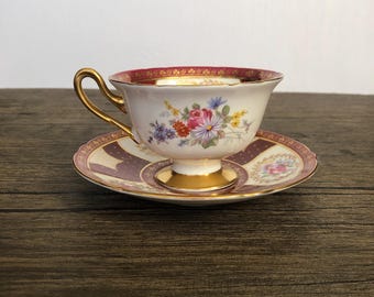 Vintage Shelley Bone China Teacup & Saucer – “Montrose” Pattern #13554, Gainsborough Shape