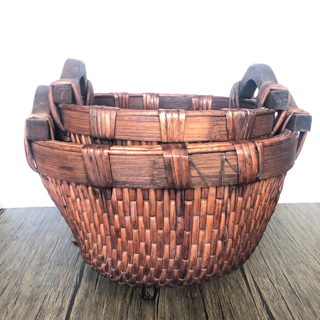 Willow Rice Vintage Chinese Woven Willow Rice Baskets With Hand Carved Handles ...