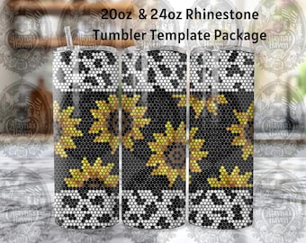 20oz & 24oz SS16 Sunflower Cow Print Rhinestone Tumbler Template Bundle