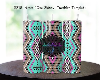 20oz. SS16 Aztec Pink Teal and Brown Rhinestone Tumbler Template