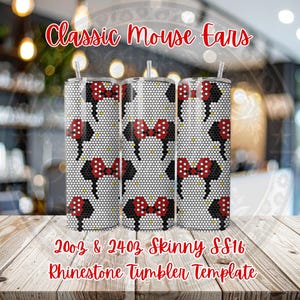 Classic Mouse Ears Rhinestone Tumbler Template SS16 20oz 24oz Bling Pattern