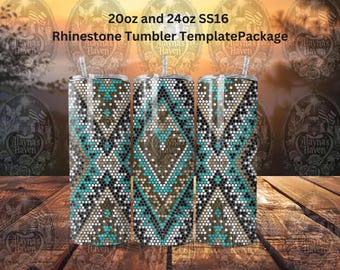 20oz & 24oz SS16 Western Teal and Brown Rhinestone Tumbler Template Package
