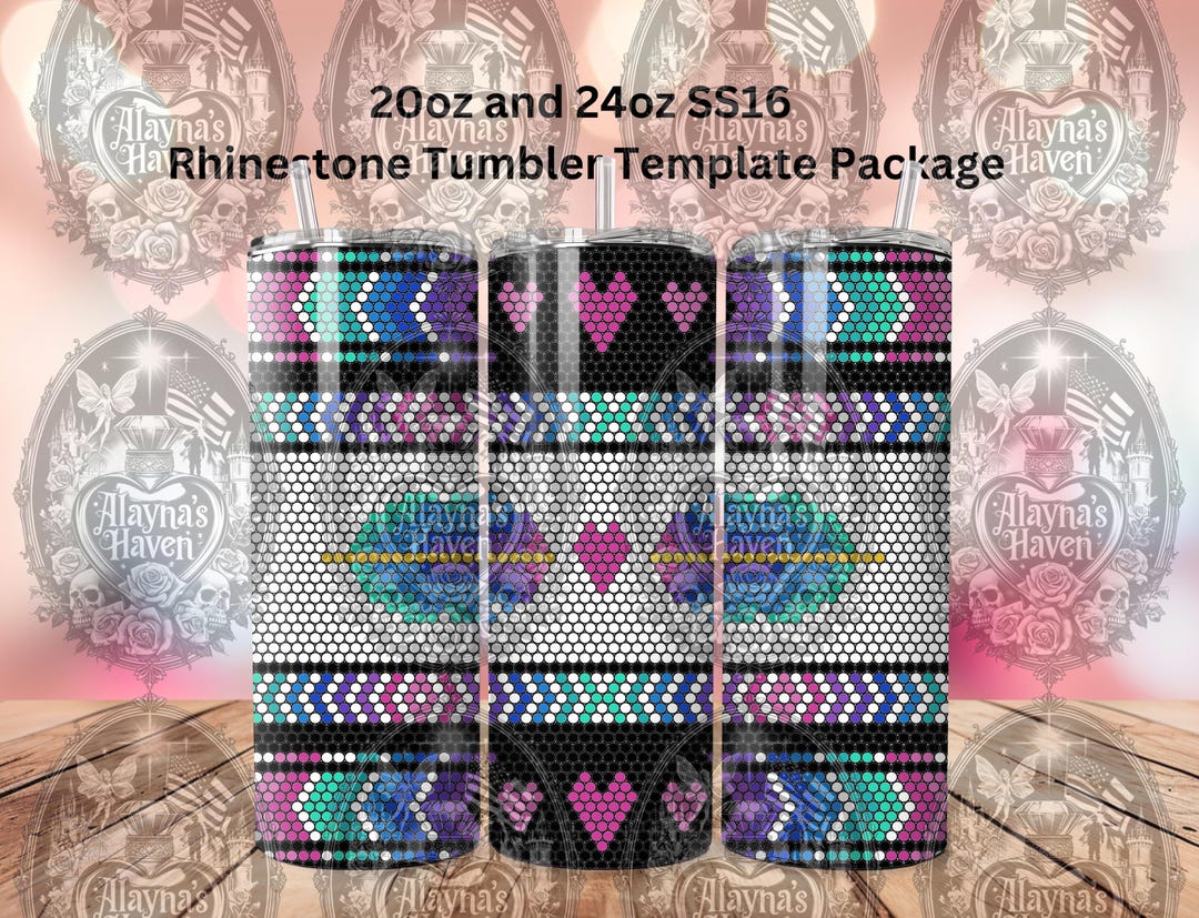 20oz and 24oz SS16 Rhinestone Tumbler Template Aztec and Feathers ...