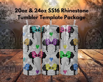 20oz and 24oz SS16 Rhinestone Tumbler Template Neon Mouse Ear Headbands Package