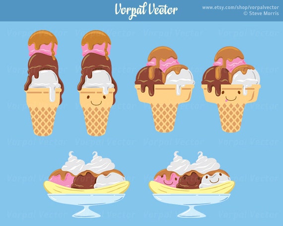 Creme Glacee Clipart Cornet De Creme Glacee Kawaii Banana Etsy