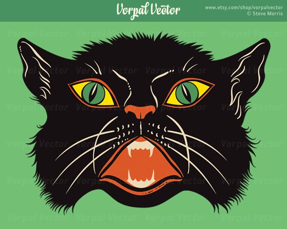 Halloween Clip Art Black Cat Illustration Scary Cat Head Etsy