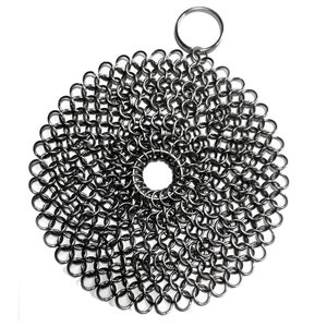 Premium Cast Iron Skillet Cleaner Stainless Steel Chainmail Scrubber Large Circular Wire Metal Pot Cleaner, Made of Rust Proof Chain Mail image 2