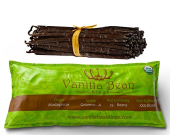 50 Organic Madagascar Vanilla Beans. Whole Grade A Vanilla Pods for Vanilla Extract and Baking
