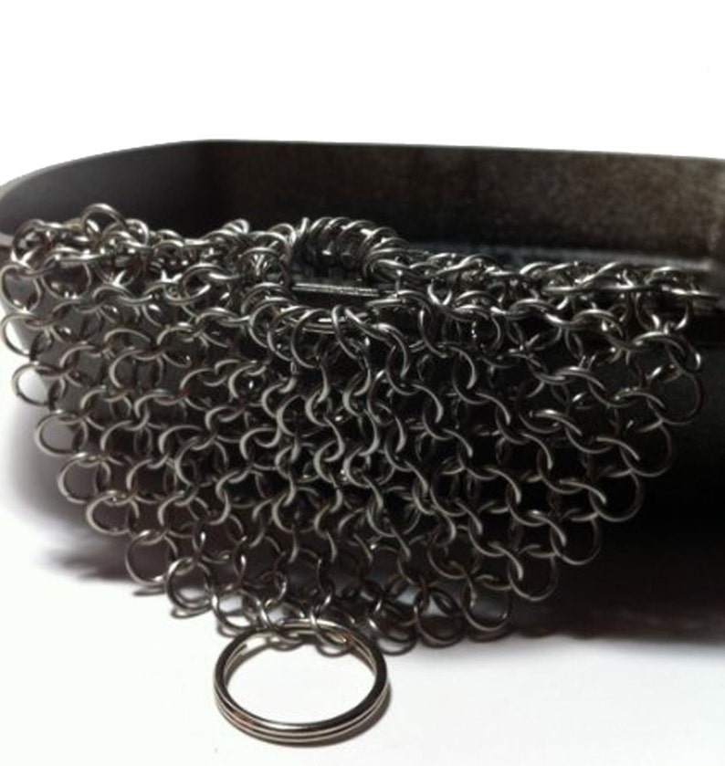 Premium Cast Iron Skillet Cleaner Stainless Steel Chainmail Scrubber Large Circular Wire Metal Pot Cleaner, Made of Rust Proof Chain Mail image 1