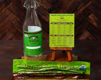 Homemade Vanilla Extract Kit – Organic Madagascar Vanilla Beans, 8.5 oz Glass Bottle