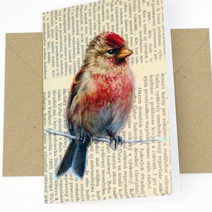 DUBBELE KAART Barmsijsje / Vogels / Blanco ontwerp van originele Luckybirdart Painting / Geschikt voor elke gelegenheid