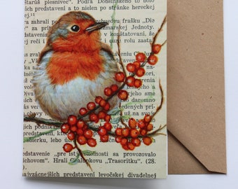 CARTE DE VOEUX Robin argousier + enveloppe / Oiseaux / Carte de vœux vierge à partir de peintures originales Luckybird / Convient à toute occasion
