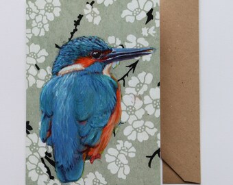 CARTE DE VUX Martin-pêcheur + enveloppe / Oiseaux / Carte de voeux vierge à partir de peintures originales de Luckybird / Convient pour toutes les occasions