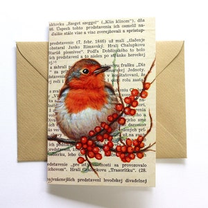 Dubbelzijdige kaart Roodborstje Duindoorn + Envelop / Vogels / Blanco binnenzijde