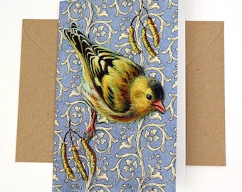 GREETING CARD Siskin / Birds / Blank Greeting Card from original Luckybird Paintings / Suitable for any occasion