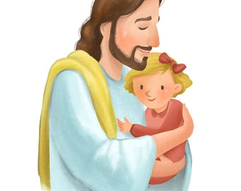 Christ holding little girl, blond, nursery decoration, baby shower gift, it's a girl, Christian art, LDS art, Jesus painting, home decor