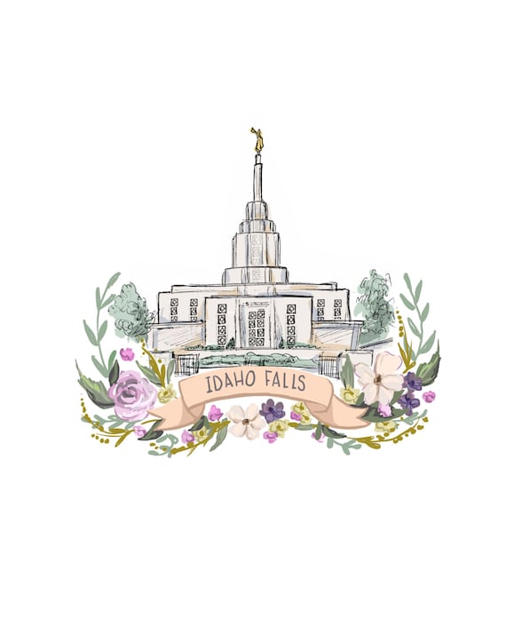 Idaho Falls Temple with flower wreath Mormon LDS wall | Etsy