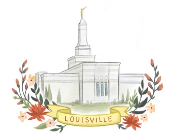 Louisville Kentucky LDS temple, Mormon art, Latter Day Saint, relief society decor, young woman's handout, illustration,floral painting