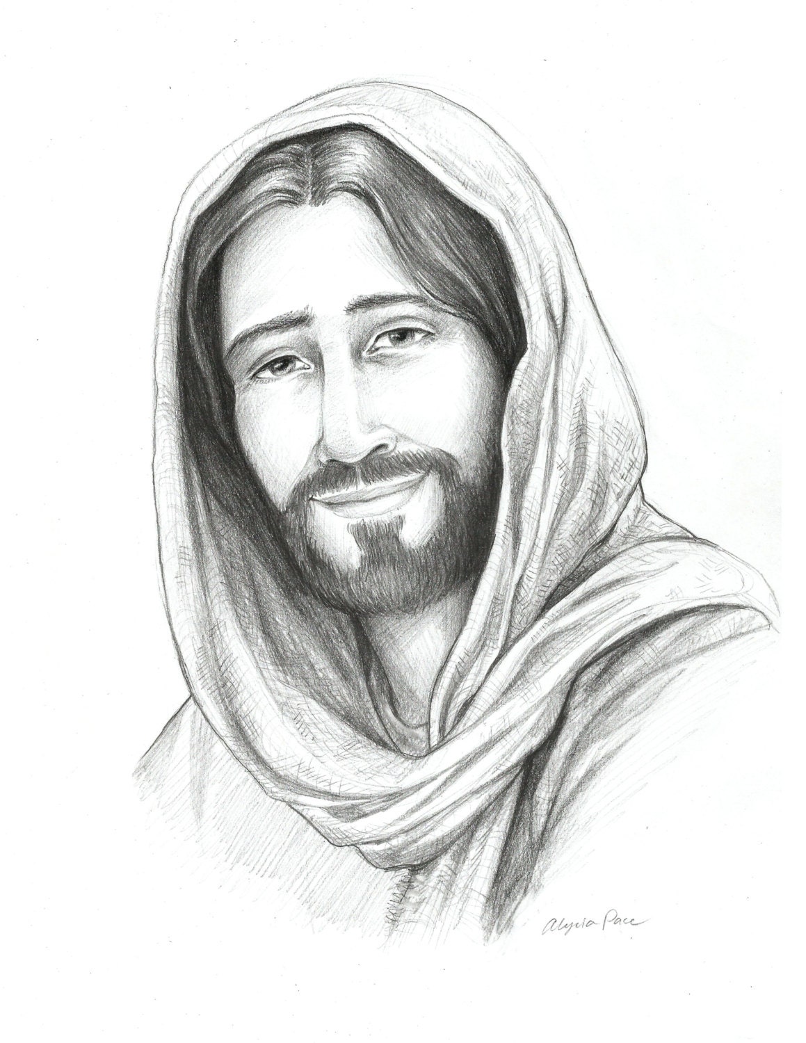 Buy Drawing of Christ Sketch of Jesus Religious Art Savior of ...