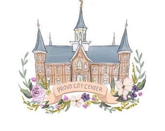 Provo City Center Temple, Latter Day Saint, flower wreath design, printable art, FHE, Mormon decoration