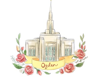 Ogden Utah LDS Tempel, Mormon Kunst, Malerei, florales Banner, junge Frau, Hochzeitsgeschenk, Relief-Gesellschaft Dekoration, Wohndeko