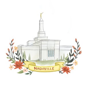 Nashville LDS temple, flower wreath, Mormon art, Latter Day Saint wall decor, young woman&#39;s, relief society decoration, fhe, wedding gift