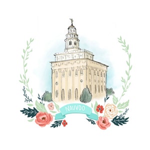 Nauvoo LDS temple, latter day saint, Mormon decoration, wall decor, House of the Lord, flower wreath, young womens, relief society, painting