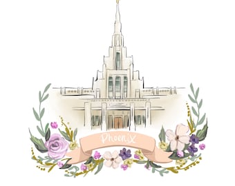Phoenix Arizona temple, Latter Day Saint decor, floral wreath,I love to see the temple, Mormon art, young woman night of excellence poster,