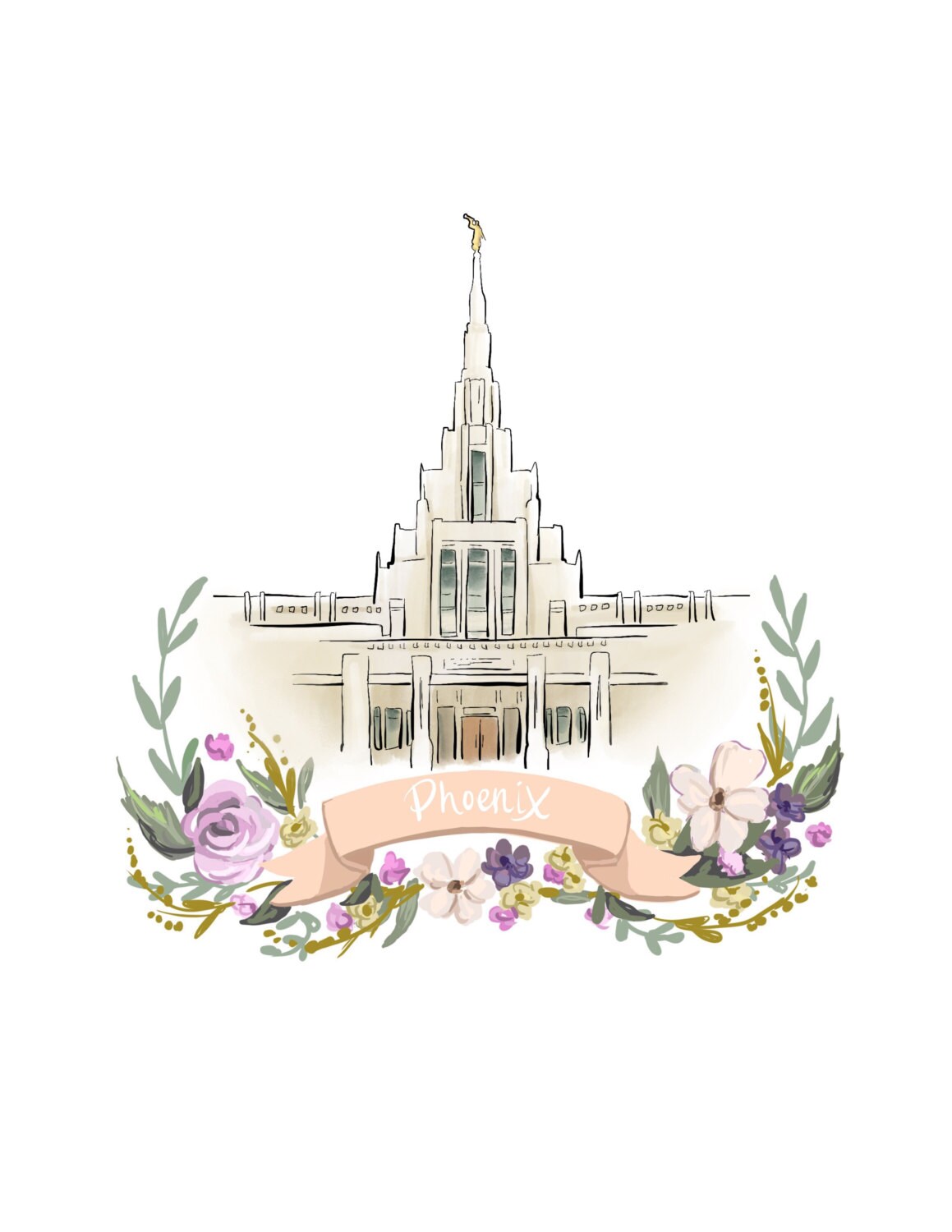 Phoenix Arizona temple, Latter Day Saint decor, floral wreath,I love to see the temple, Mormon art, young woman night of excellence poster,