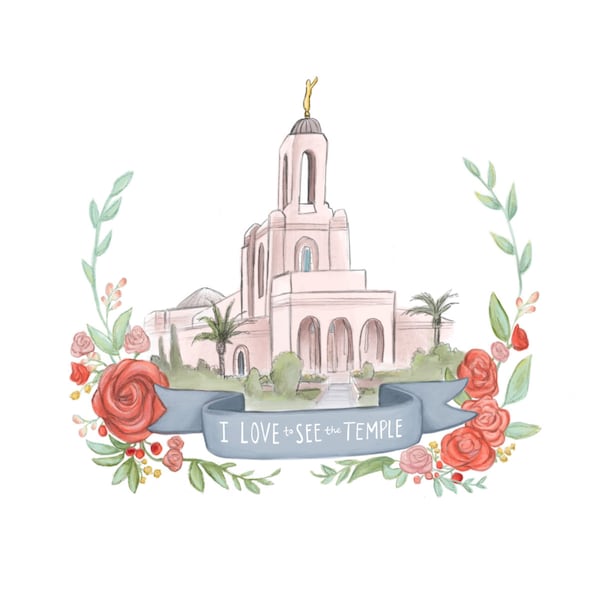 LDS Newport Beach temple, families are forever, Mormon art, Latter Day Saint painting, wall decoration, wedding reception gift