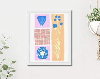 Flax Flower Illustrated Art Print Contemporary Botanical Wall Decor Playful Floral Home Art Colorful Nature Inspired Print Kids Room Decor