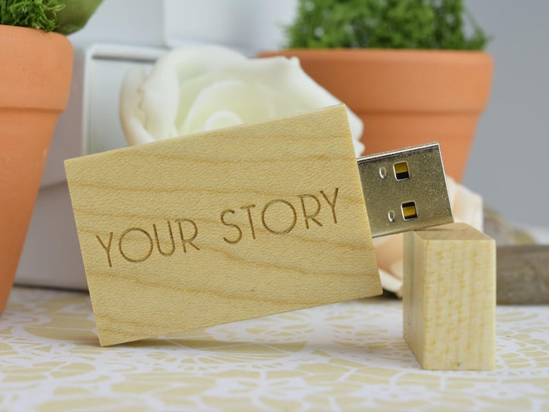 10 Personalised Wedding Light Wooden Block USB Stick Custom Branded for You 8GB 16GB 32GB USB 3.0 image 1